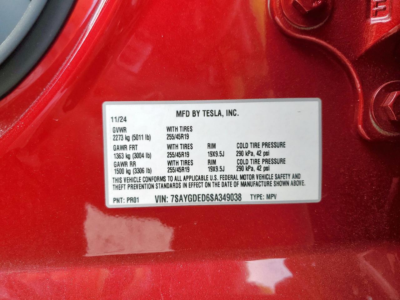 2025 Tesla Model Y VIN: 7SAYGDED6SA349038 Lot: 93900135