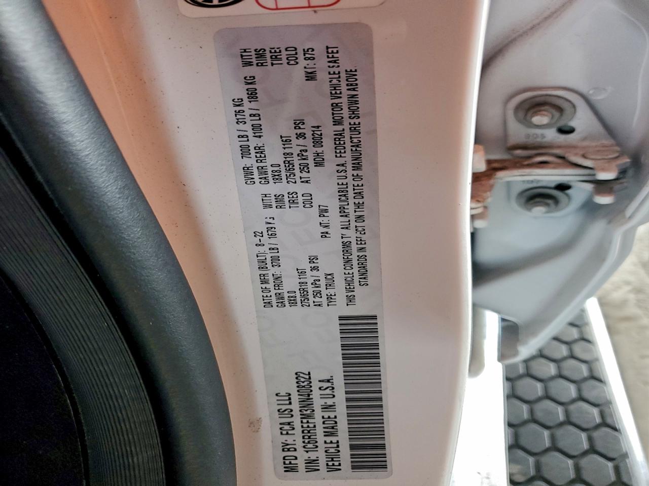 2022 Ram 1500 Big Horn/Lone Star VIN: 1C6RREFM3NN408322 Lot: 93312035