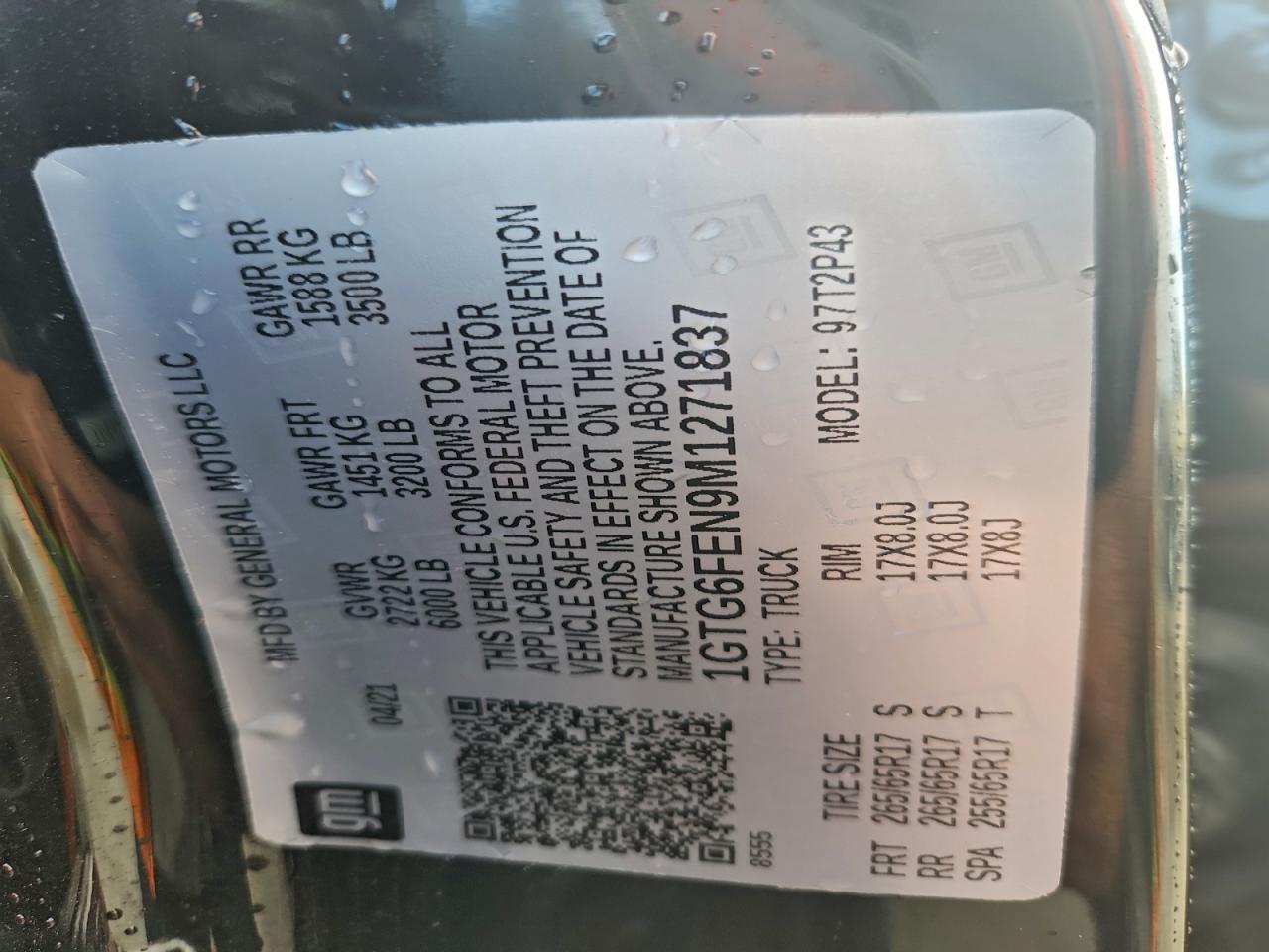 2021 GMC Canyon At4 VIN: 1GTG6FEN9M1271837 Lot: 93345615