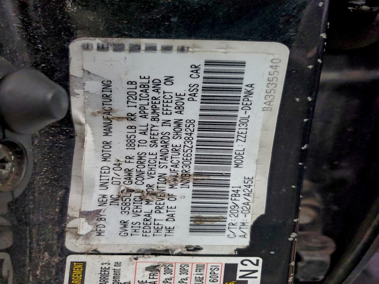 2005 Toyota Corolla Ce VIN: 1NXBR30E65Z384258 Lot: 94124455