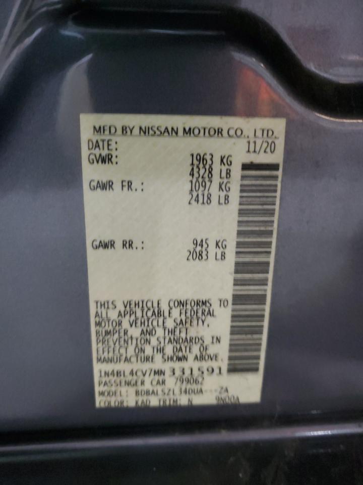 2021 Nissan Altima Sr VIN: 1N4BL4CV7MN331591 Lot: 93606015