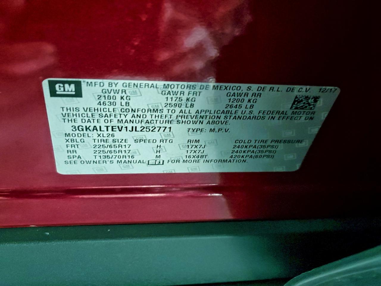 2018 GMC Terrain Sle VIN: 3GKALTEV1JL252771 Lot: 93356555