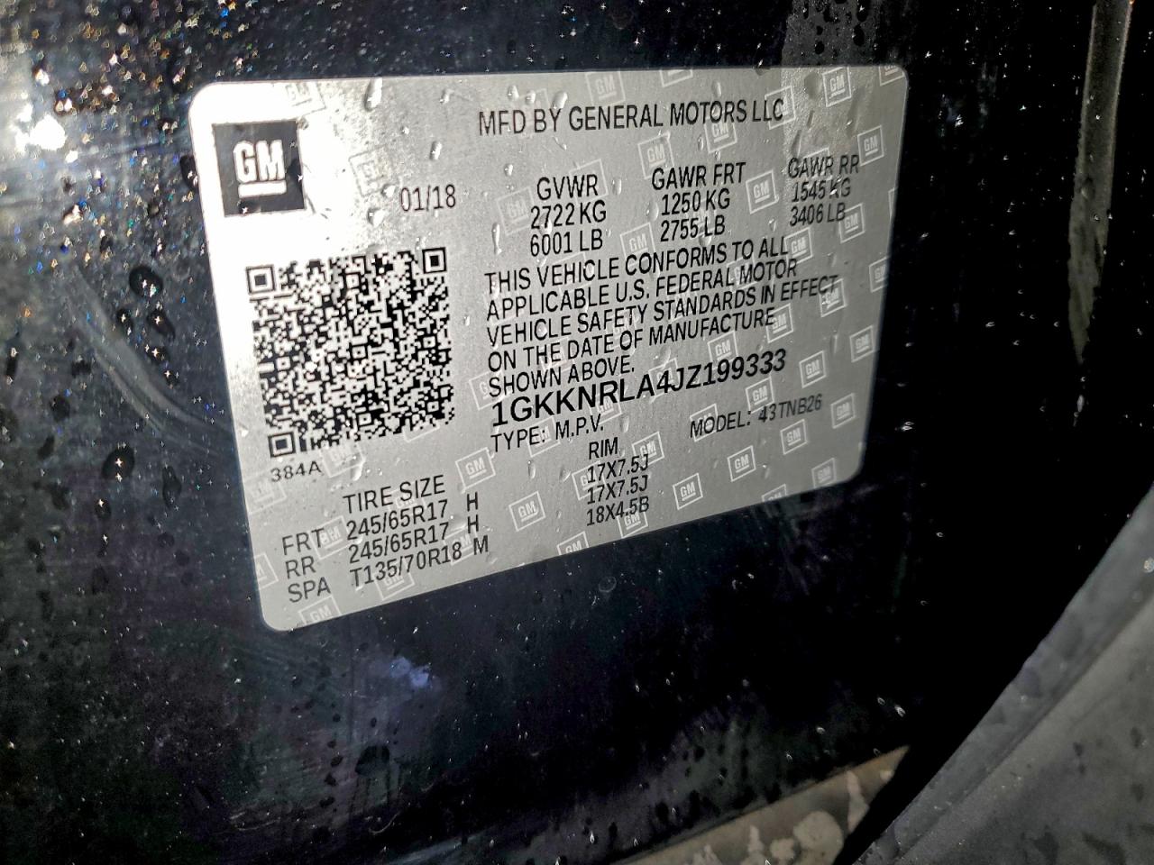 2018 GMC Acadia Sle VIN: 1GKKNRLA4JZ199333 Lot: 94243815