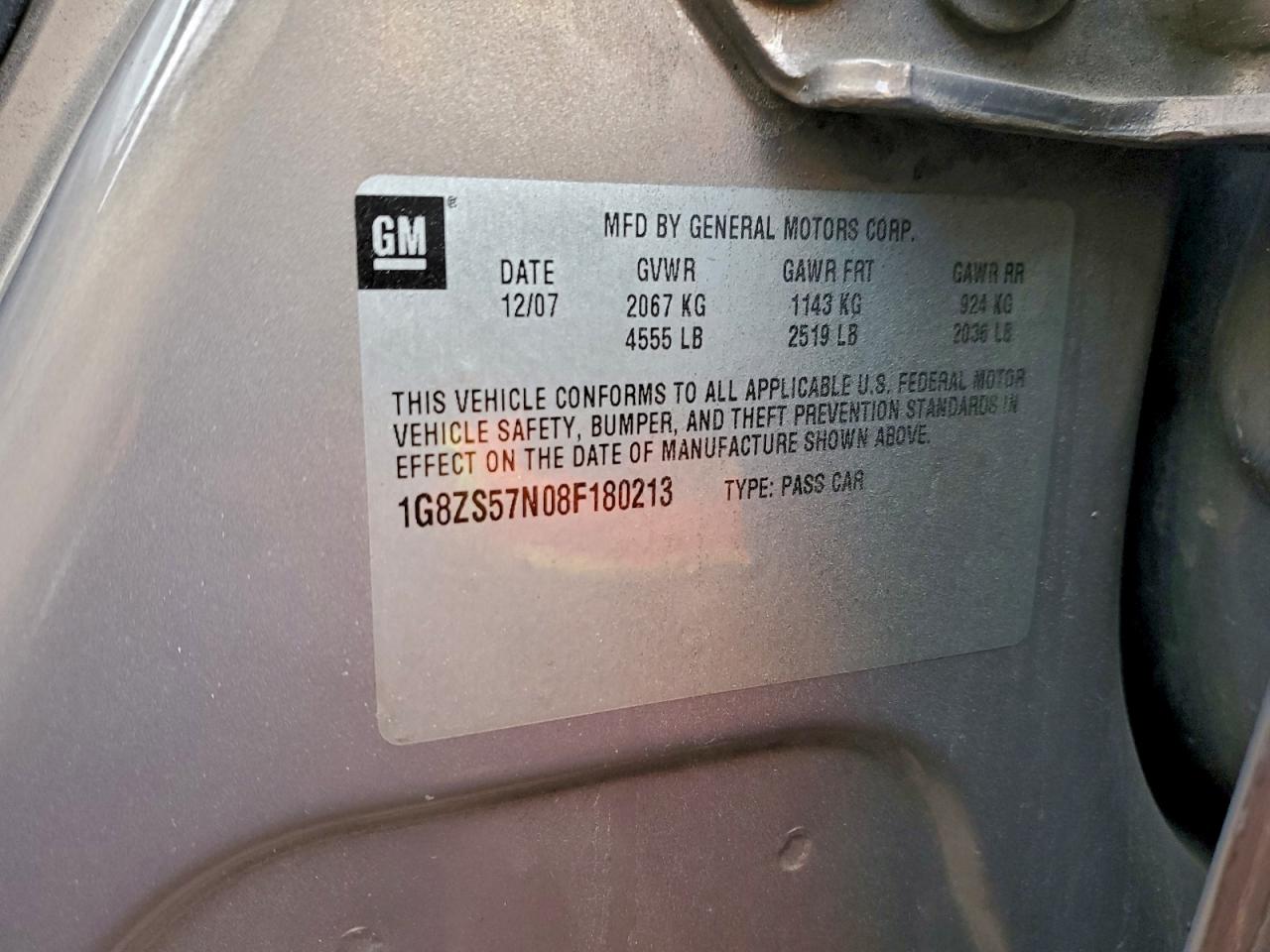 2008 Saturn Aura Xe VIN: 1G8ZS57N08F180213 Lot: 94084255