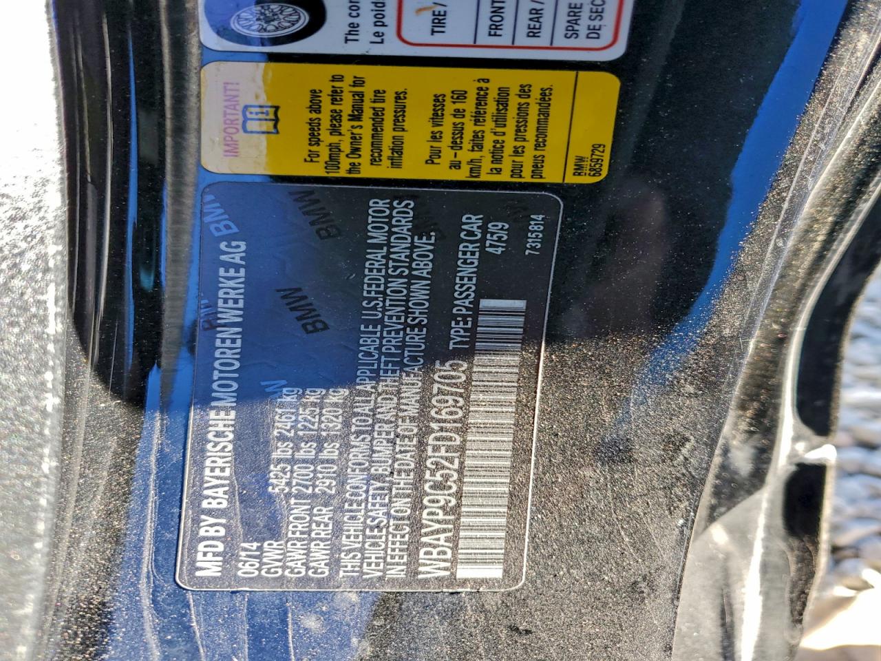 2015 BMW 650 I VIN: WBAYP9C52FD169705 Lot: 94482035