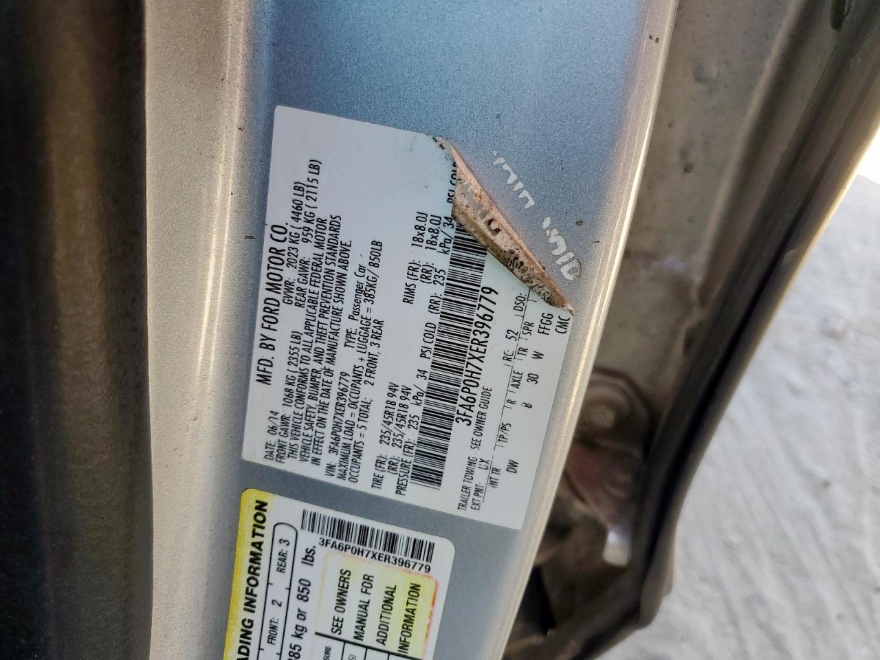 2014 Ford Fusion Se VIN: 3FA6P0H7XER396779 Lot: 92349095