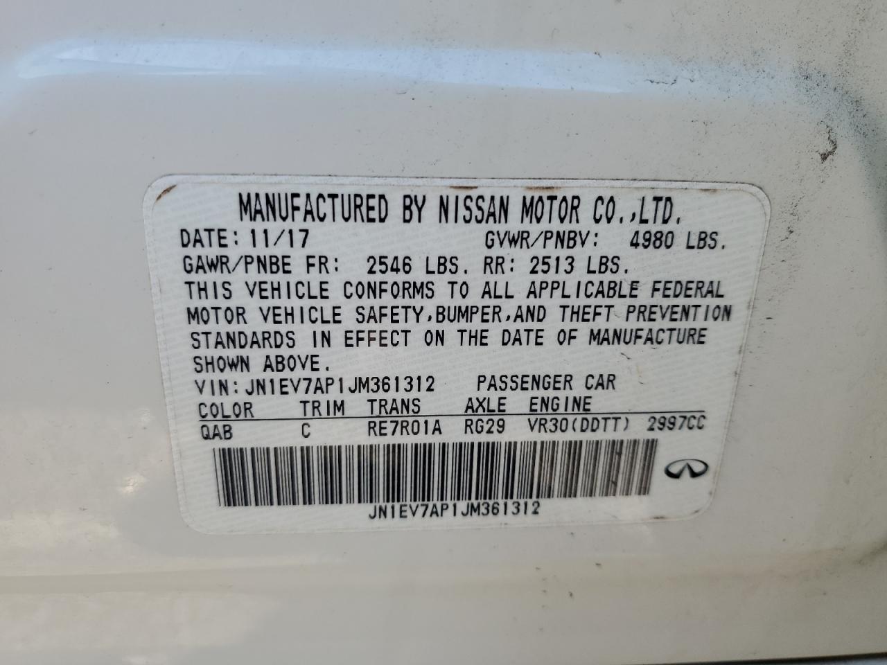 2018 Infiniti Q50 Luxe VIN: JN1EV7AP1JM361312 Lot: 93351215