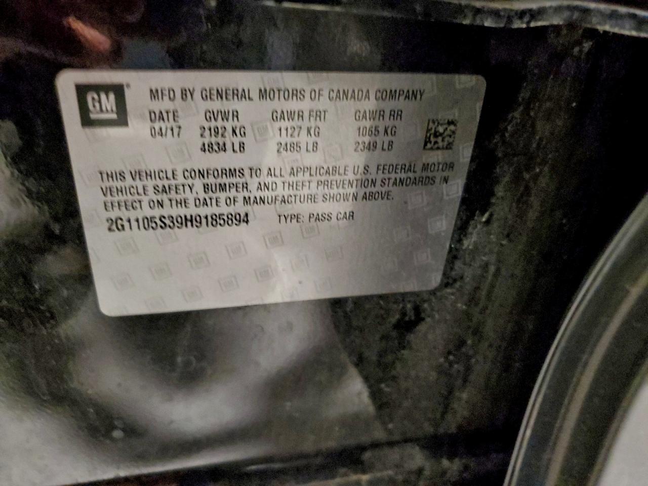 2017 Chevrolet Impala Lt VIN: 2G1105S39H9185894 Lot: 94122345