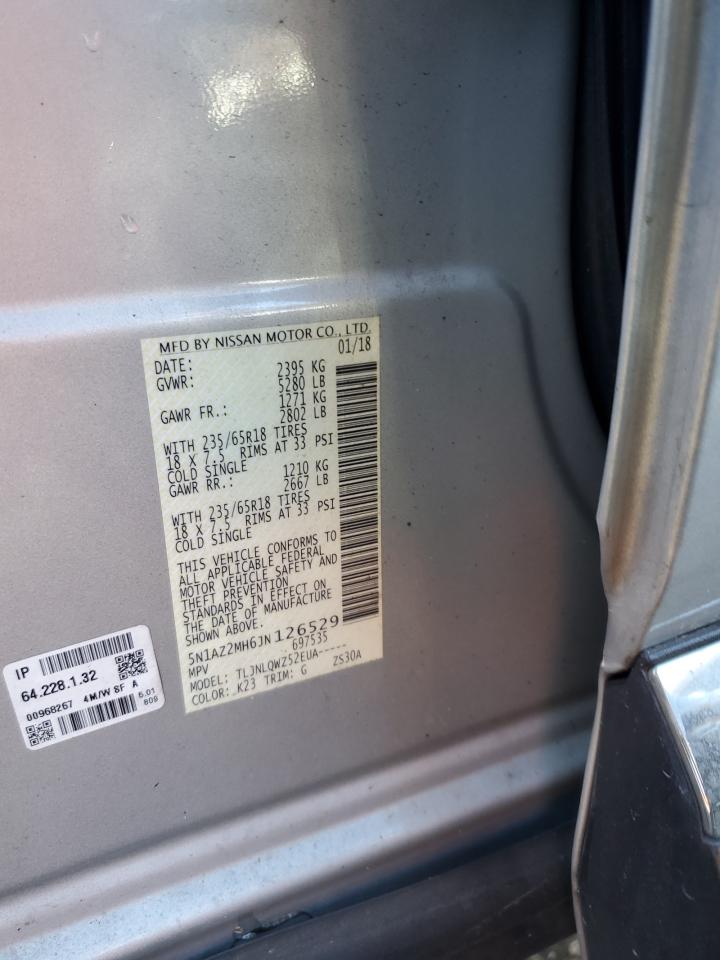 2018 Nissan Murano S VIN: 5N1AZ2MH6JN126529 Lot: 90915575