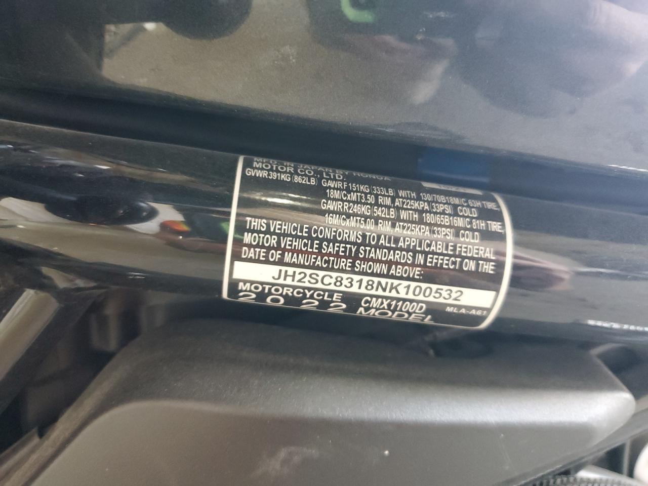 2022 Honda Cmx1100 D VIN: JH2SC8318NK100532 Lot: 91836185