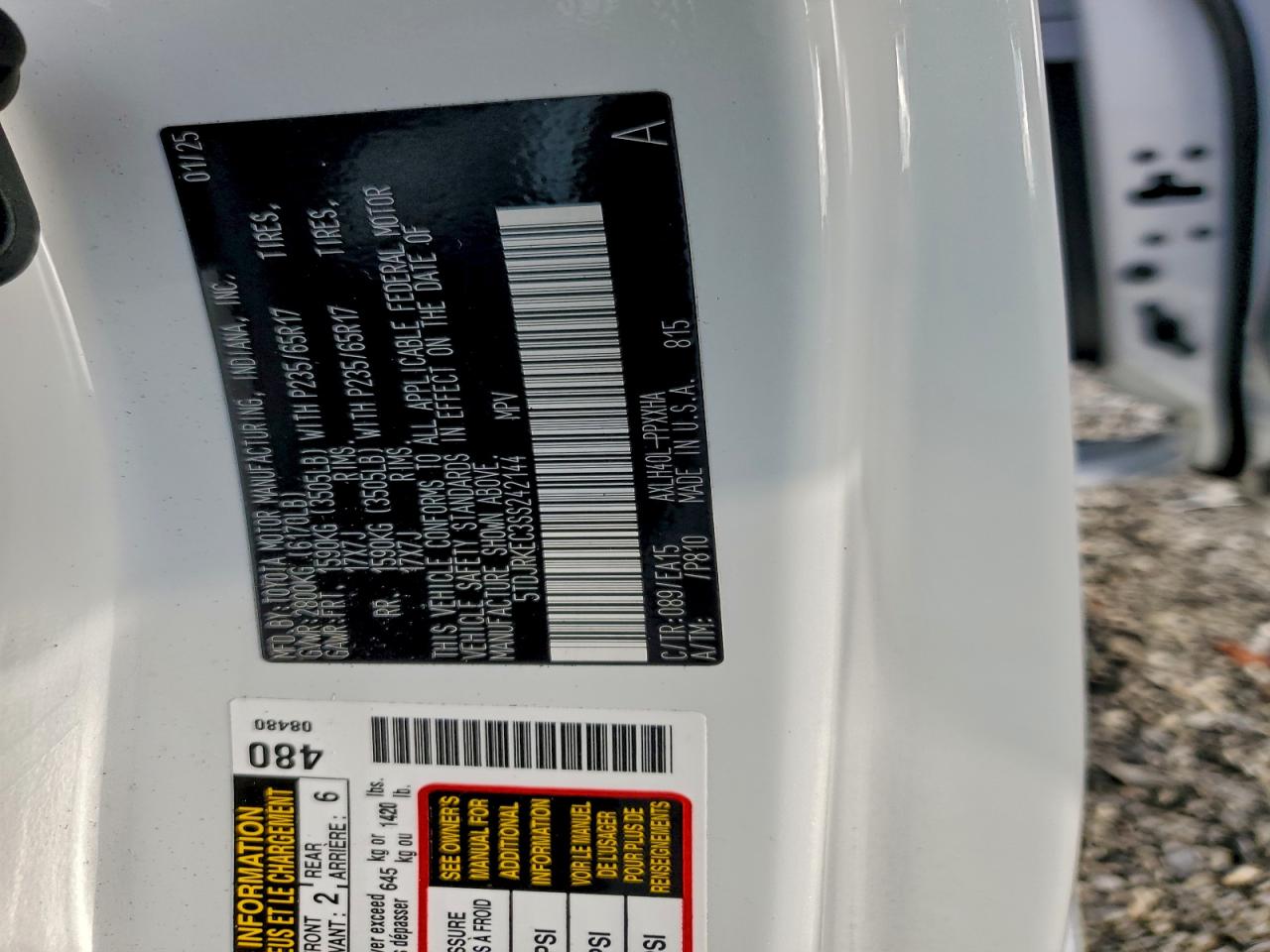 2025 Toyota Sienna Xle VIN: 5TDJRKEC3SS242144 Lot: 94318725