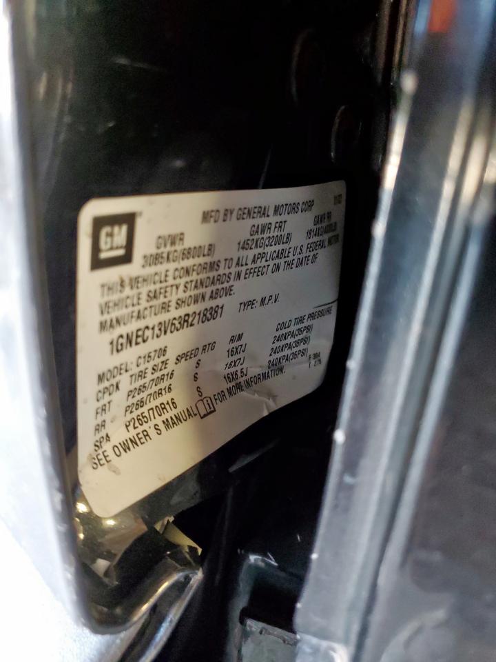 2003 Chevrolet Tahoe C1500 VIN: 1GNEC13V63R218381 Lot: 92997985