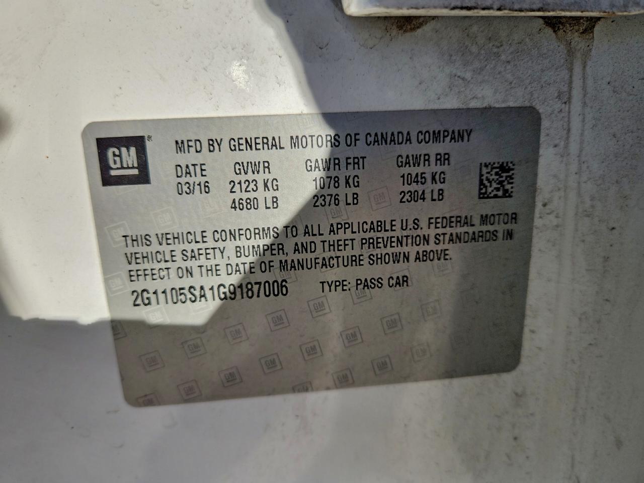 2016 Chevrolet Impala Lt VIN: 2G1105SA1G9187006 Lot: 94091795