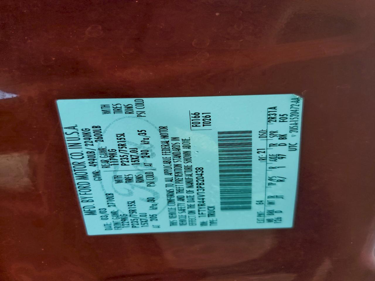 2003 Ford Ranger Super Cab VIN: 1FTYR44V13PB20438 Lot: 94589715