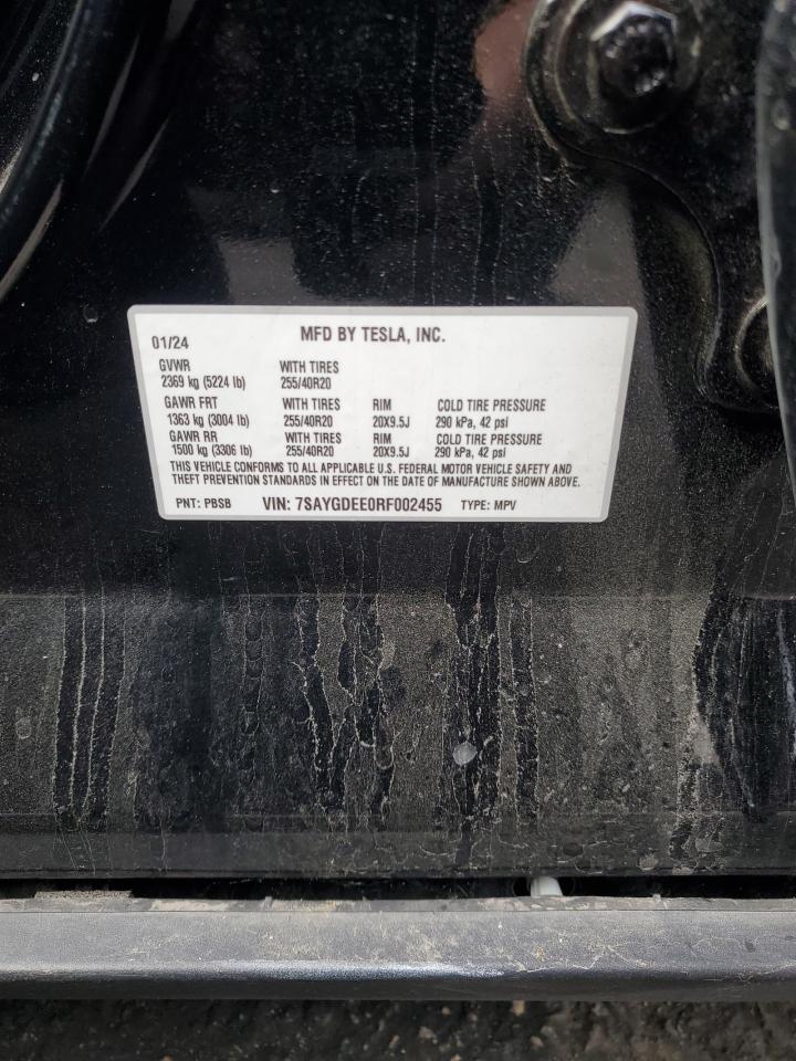 2024 Tesla Model Y VIN: 7SAYGDEE0RF002455 Lot: 93661315