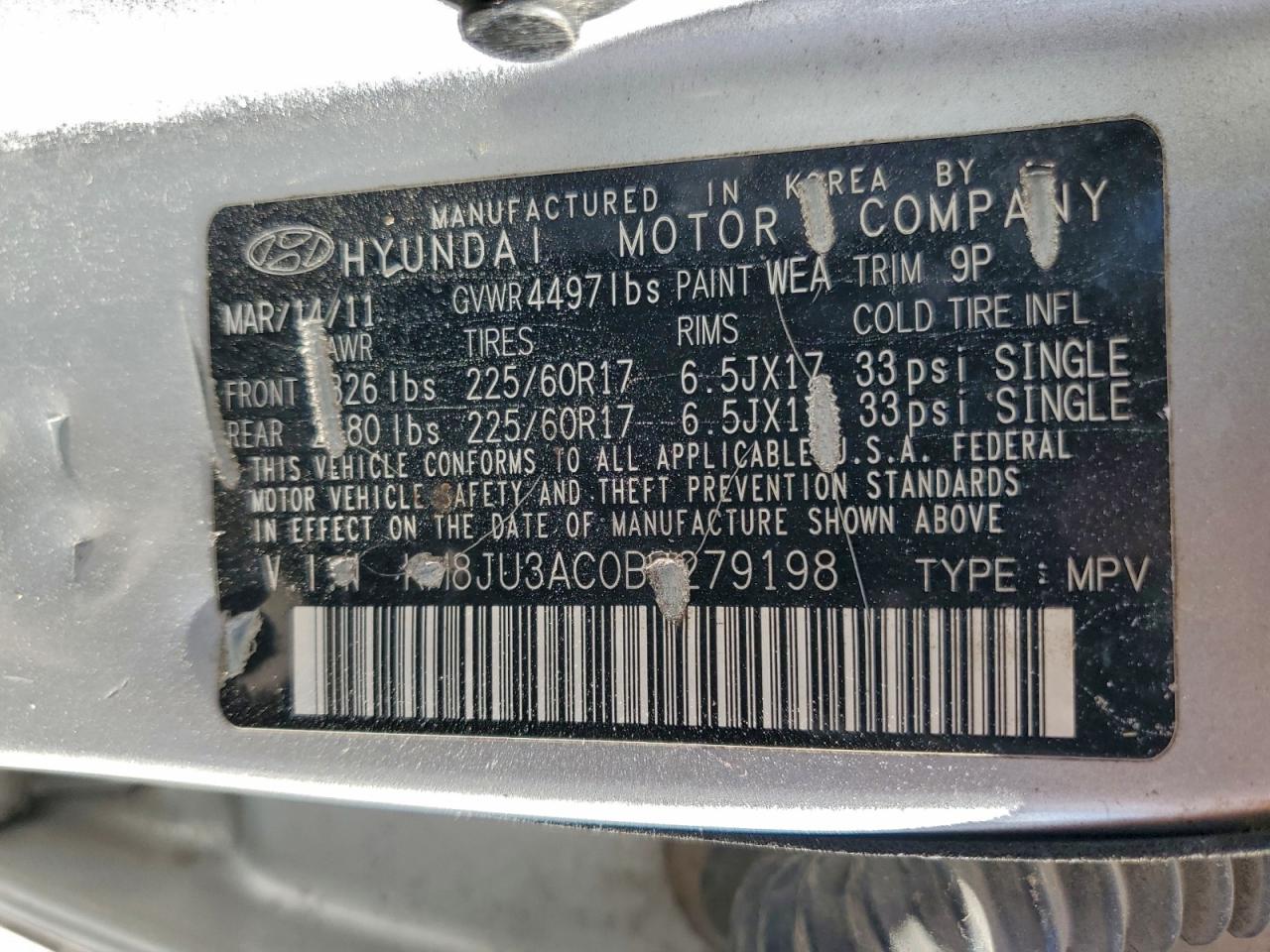 2011 Hyundai Tucson Gls VIN: KM8JU3AC0BU279198 Lot: 94717295