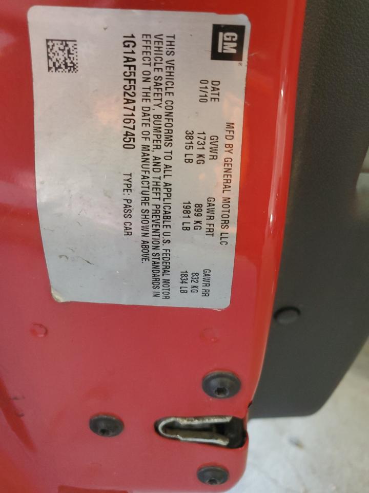 2010 Chevrolet Cobalt 2Lt VIN: 1G1AF5F52A7167450 Lot: 92574745