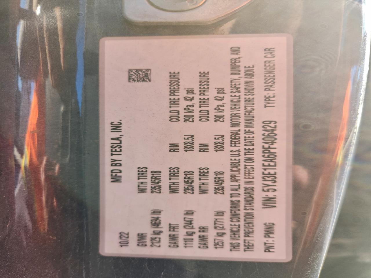 2023 Tesla Model 3 VIN: 5YJ3E1EA6PF406429 Lot: 94664155