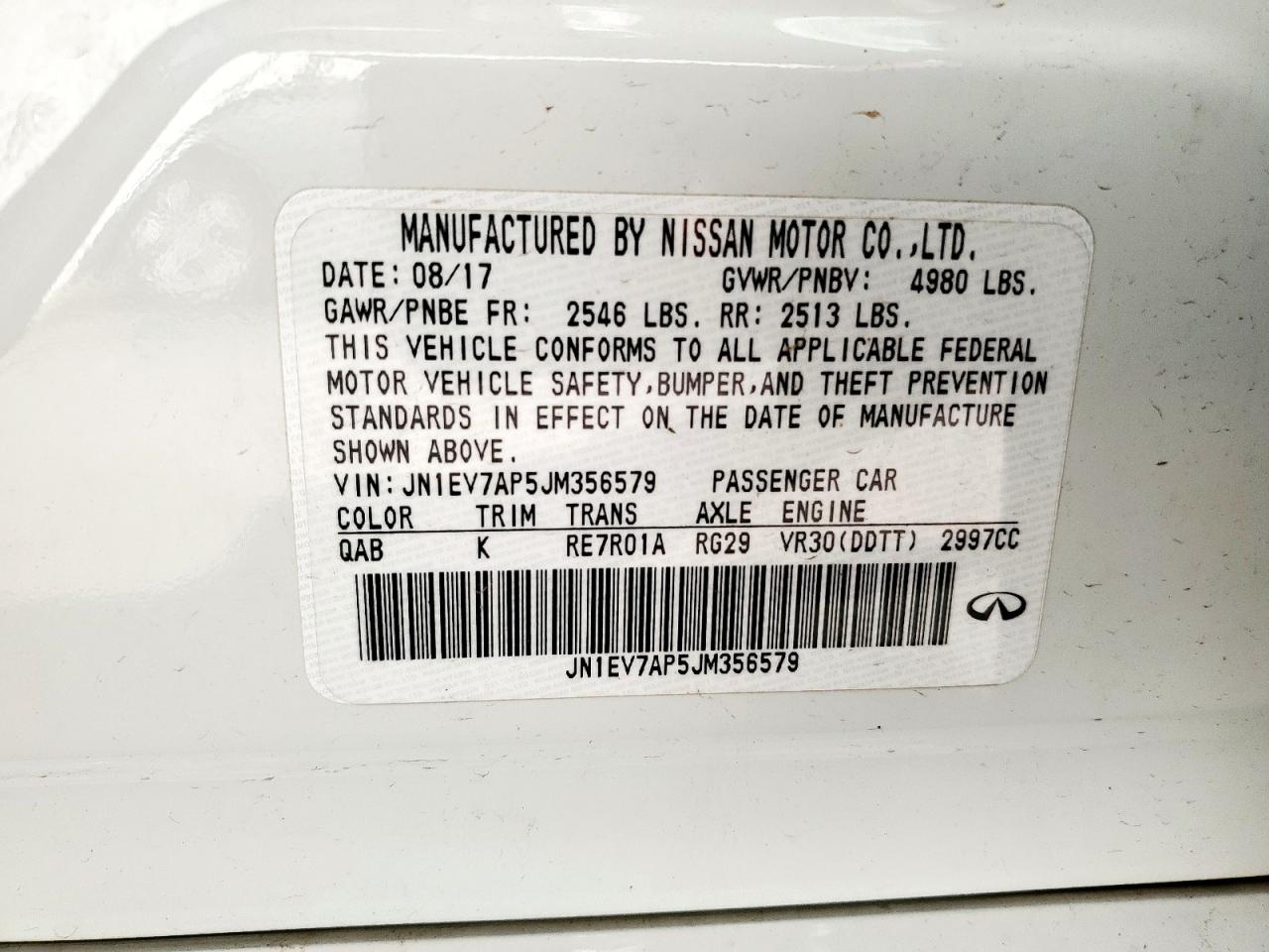 2018 Infiniti Q50 Luxe VIN: JN1EV7AP5JM356579 Lot: 91619985