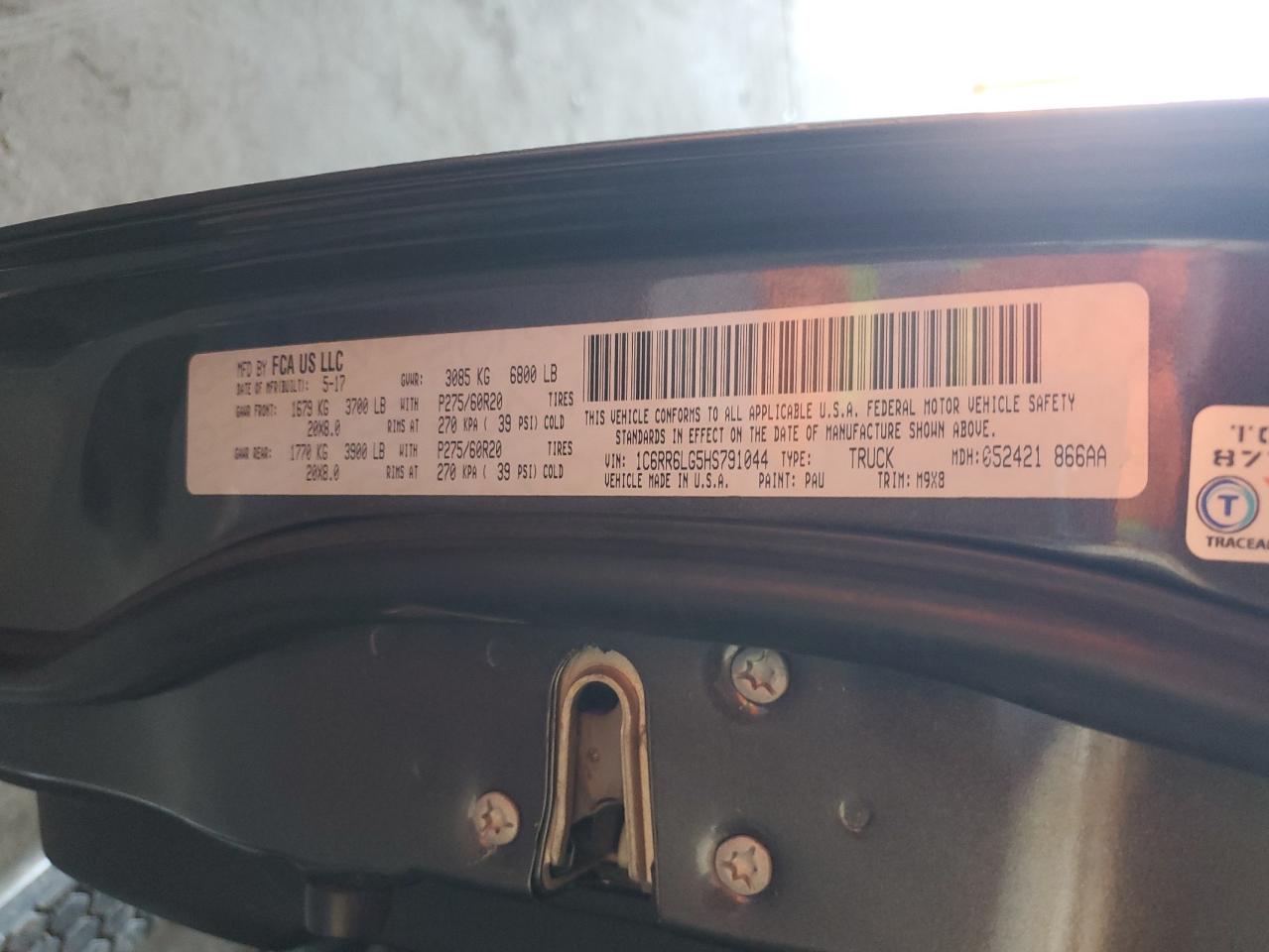 2017 Ram 1500 Slt VIN: 1C6RR6LG5HS791044 Lot: 91559205