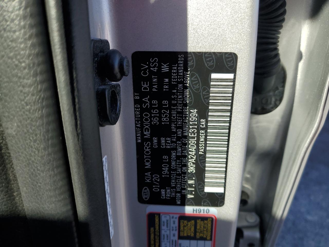 2020 Kia Rio Lx VIN: 3KPA24AD9LE311994 Lot: 90755005
