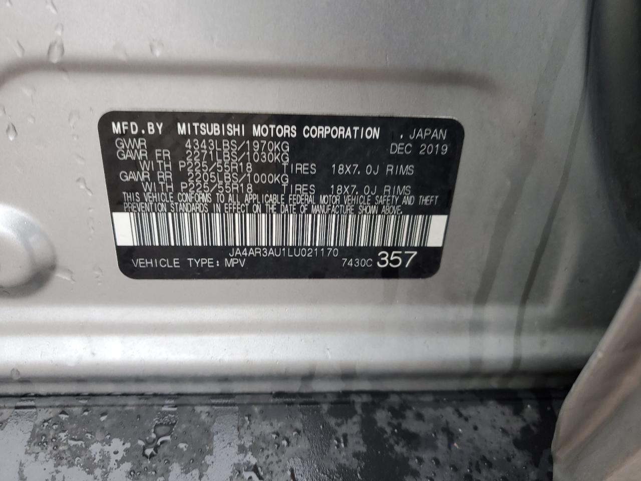 2020 Mitsubishi Outlander Sport Es VIN: JA4AR3AU1LU021170 Lot: 92390095