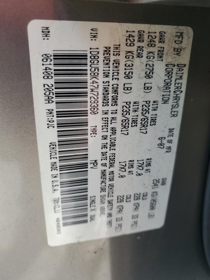 2007 Dodge Nitro Slt VIN: 1D8GU58K47W729360 Lot: 91663505