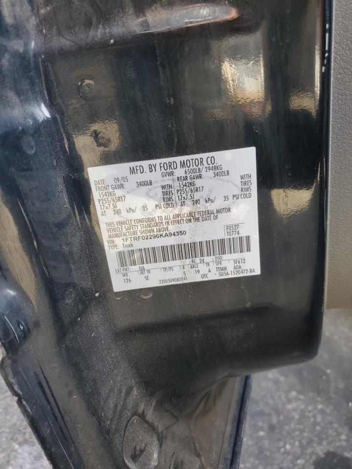 2006 Ford F150 VIN: 1FTRF02296KA94350 Lot: 93696515