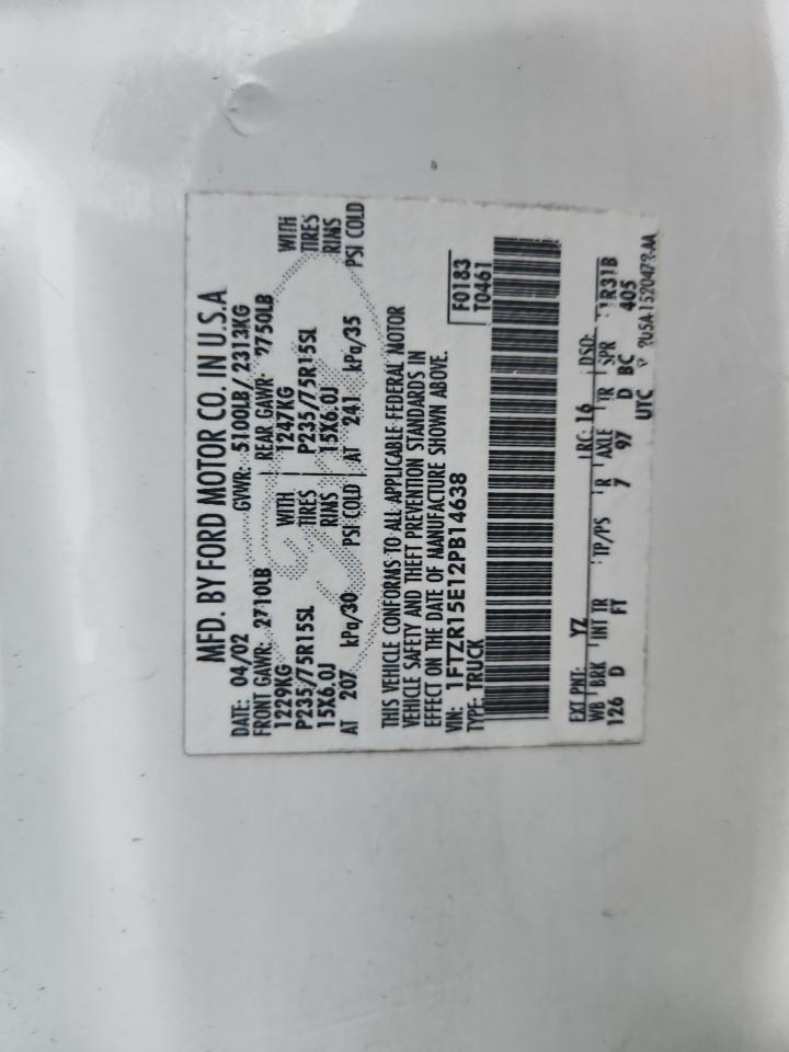 2002 Ford Ranger Super Cab VIN: 1FTZR15E12PB14638 Lot: 93406895