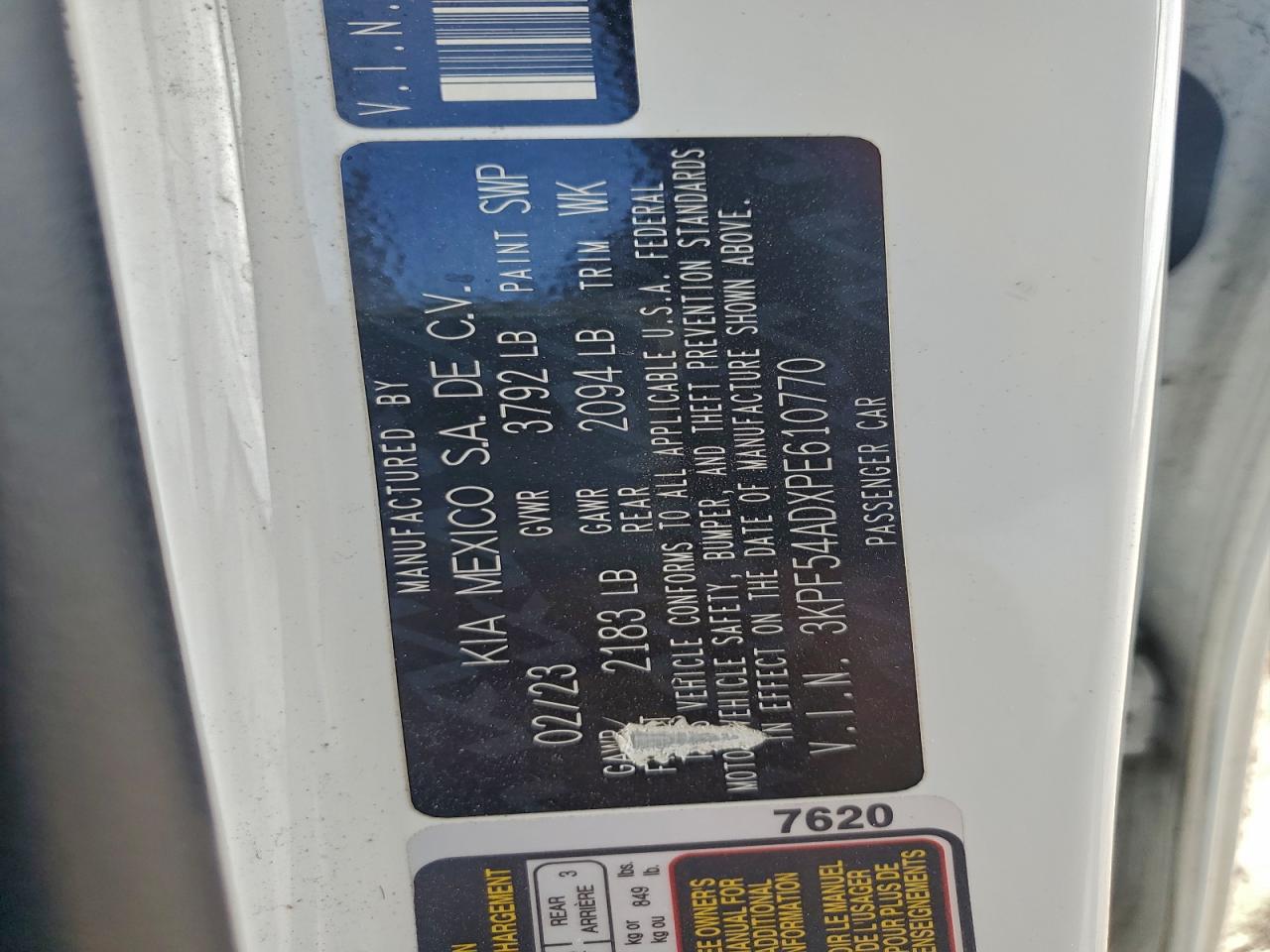 2023 Kia Forte Gt Line VIN: 3KPF54ADXPE610770 Lot: 93908585