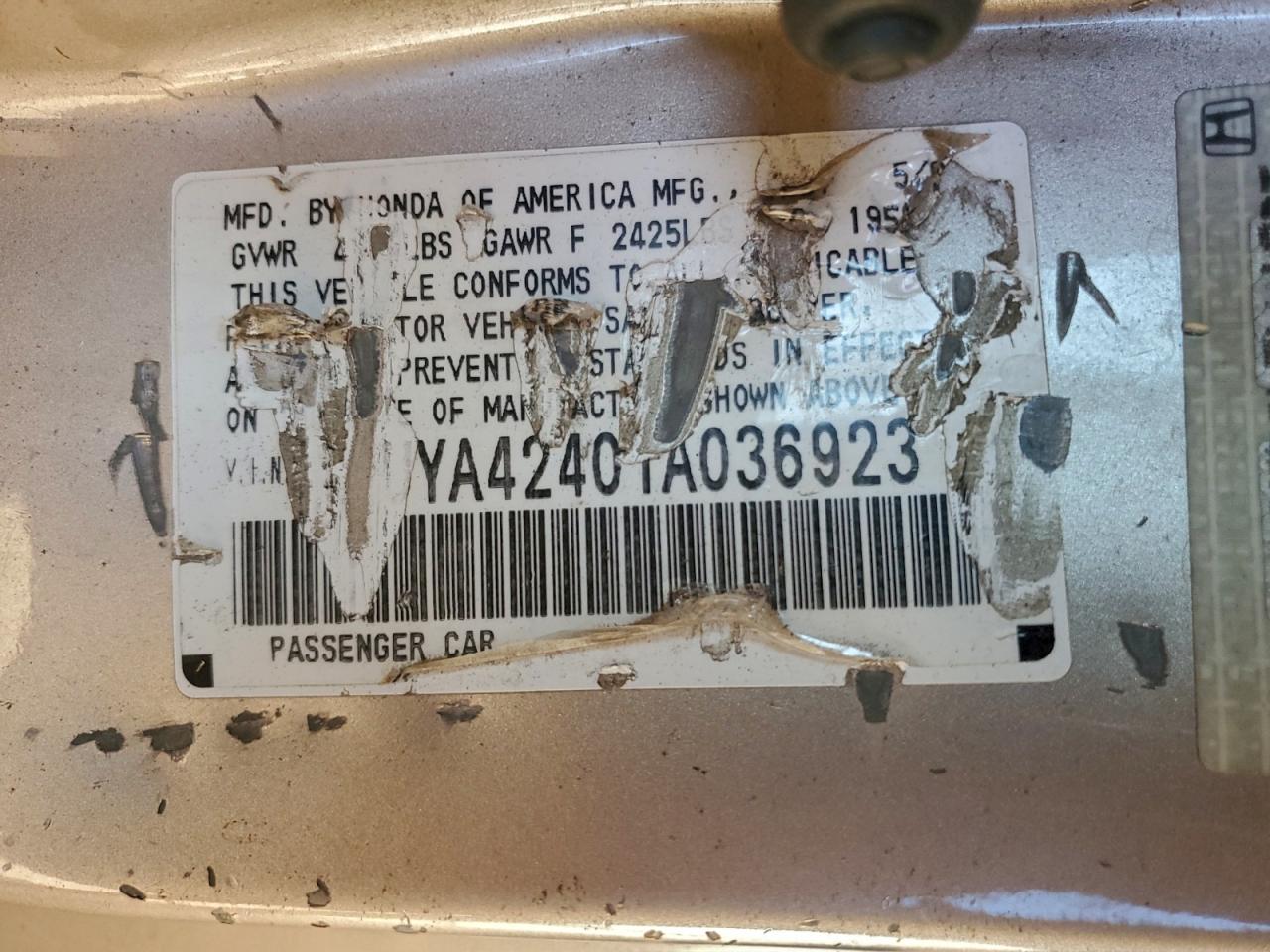 2001 Acura 3.2Cl VIN: 19UYA42401A036923 Lot: 93621265