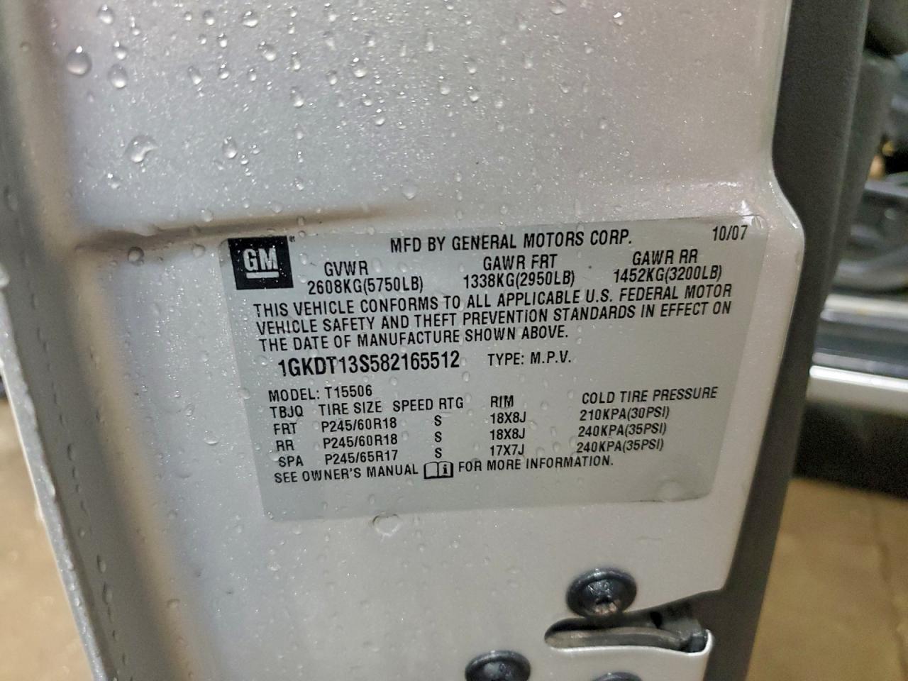 2008 GMC Envoy VIN: 1GKDT13S582165512 Lot: 93978165