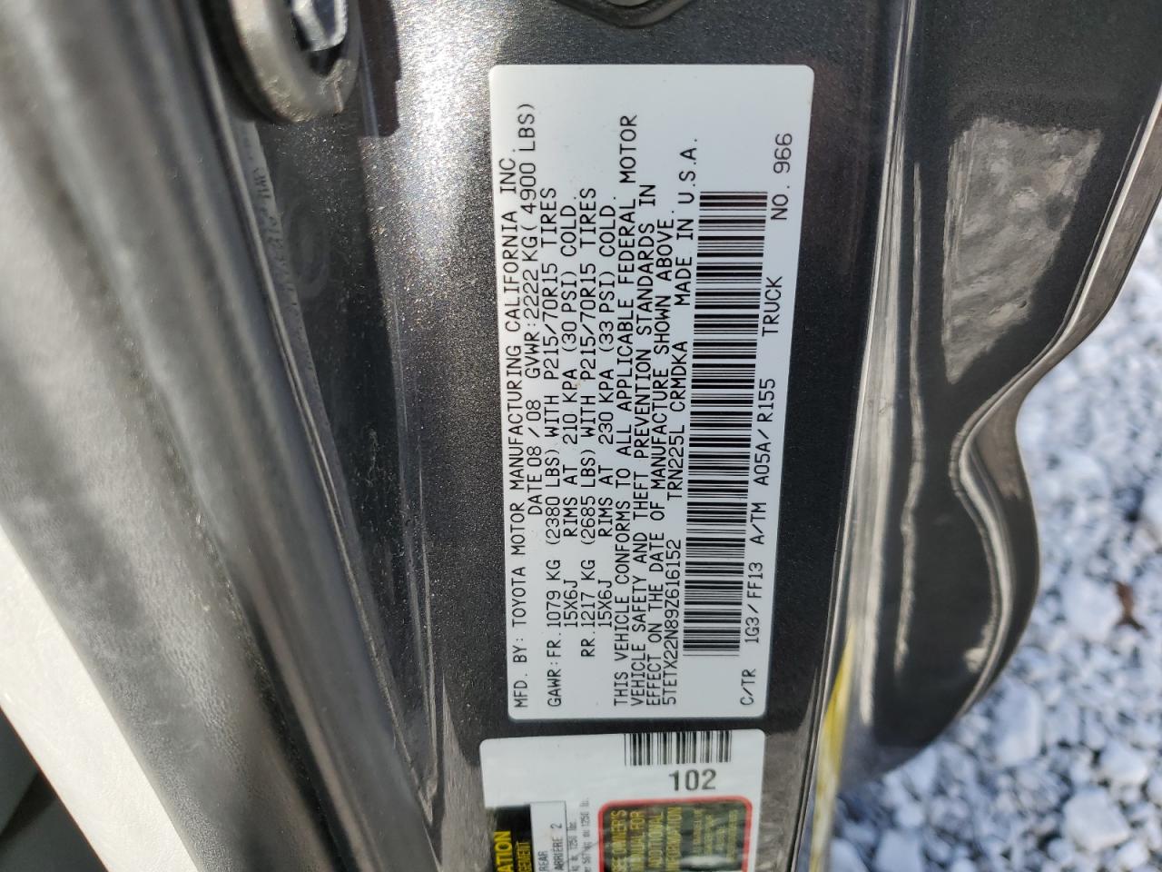 2009 Toyota Tacoma Access Cab VIN: 5TETX22N89Z616152 Lot: 92543035