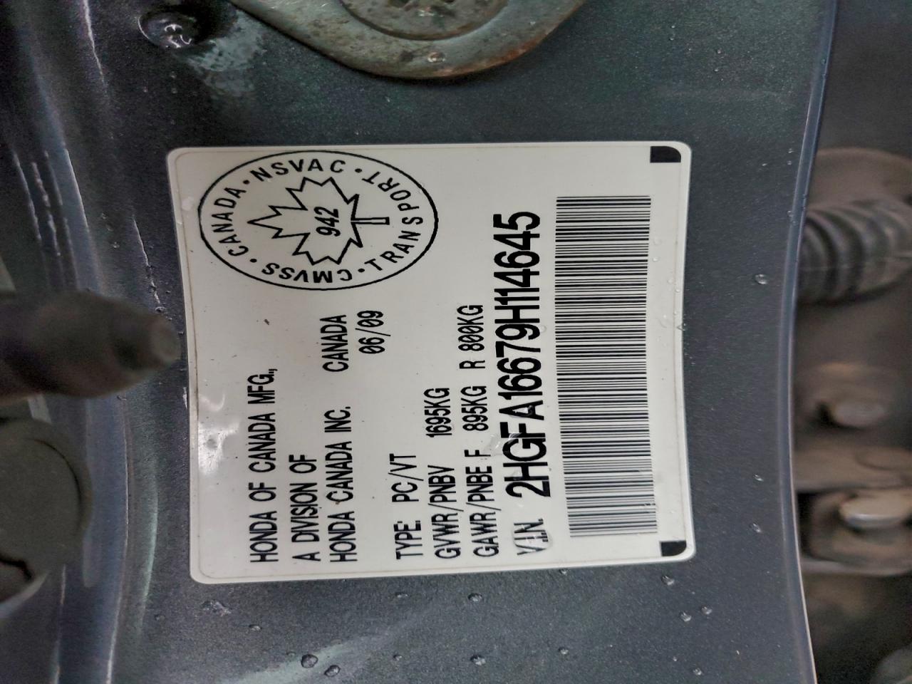 2009 Honda Civic Lx-S VIN: 2HGFA16679H114645 Lot: 92763495