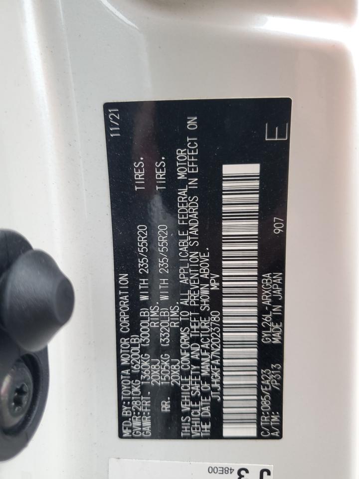 2022 Lexus Rx 450H L VIN: JTJHGKFA7N2023780 Lot: 93097895