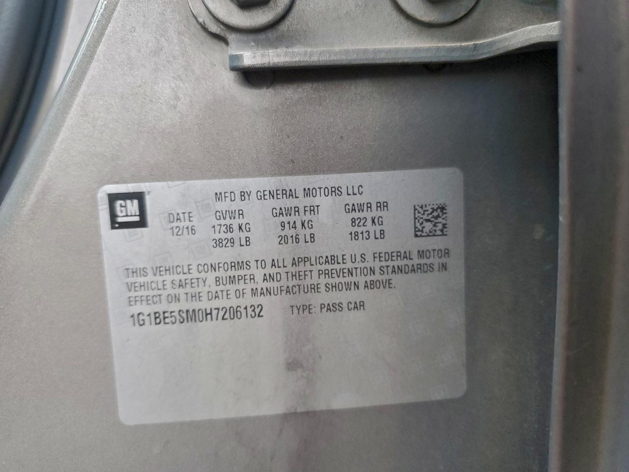 2017 Chevrolet Cruze Lt VIN: 1G1BE5SM0H7206132 Lot: 94372785