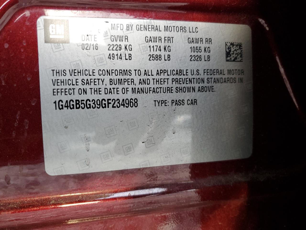 2016 Buick Lacrosse VIN: 1G4GB5G39GF234968 Lot: 92825285