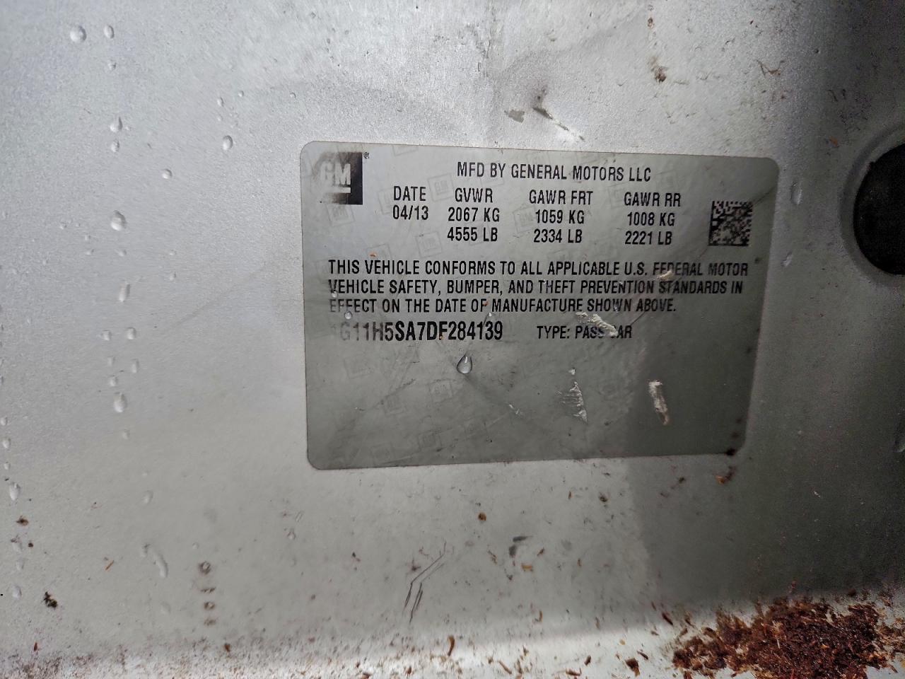 2013 Chevrolet Malibu Ltz VIN: 1G11H5SA7DF284139 Lot: 93520625