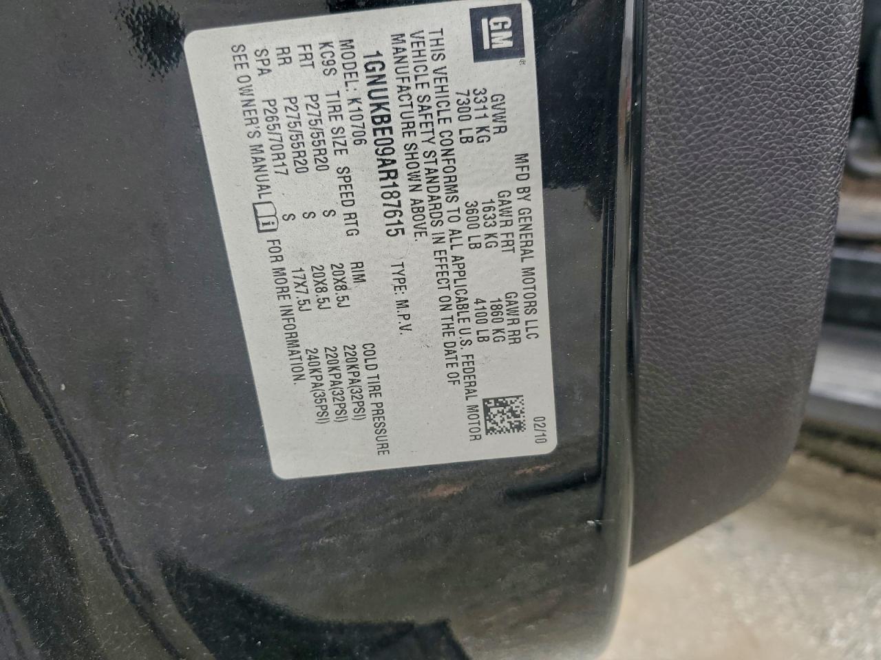 2010 Chevrolet Tahoe K1500 Lt VIN: 1GNUKBE09AR187615 Lot: 93692565