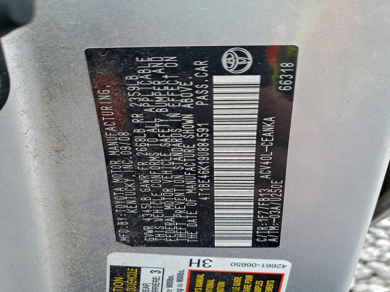 2009 Toyota Camry Base VIN: 4T1BE46K19U884591 Lot: 94528185