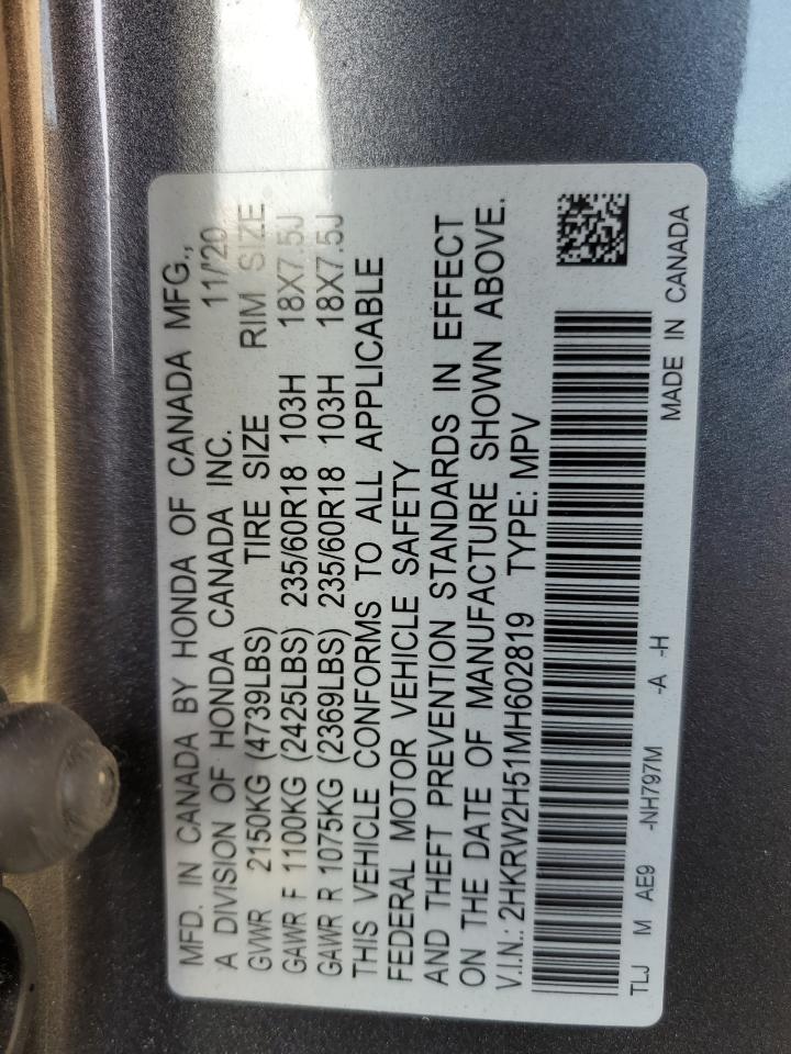 2021 Honda Cr-V Ex VIN: 2HKRW2H51MH602819 Lot: 92538215