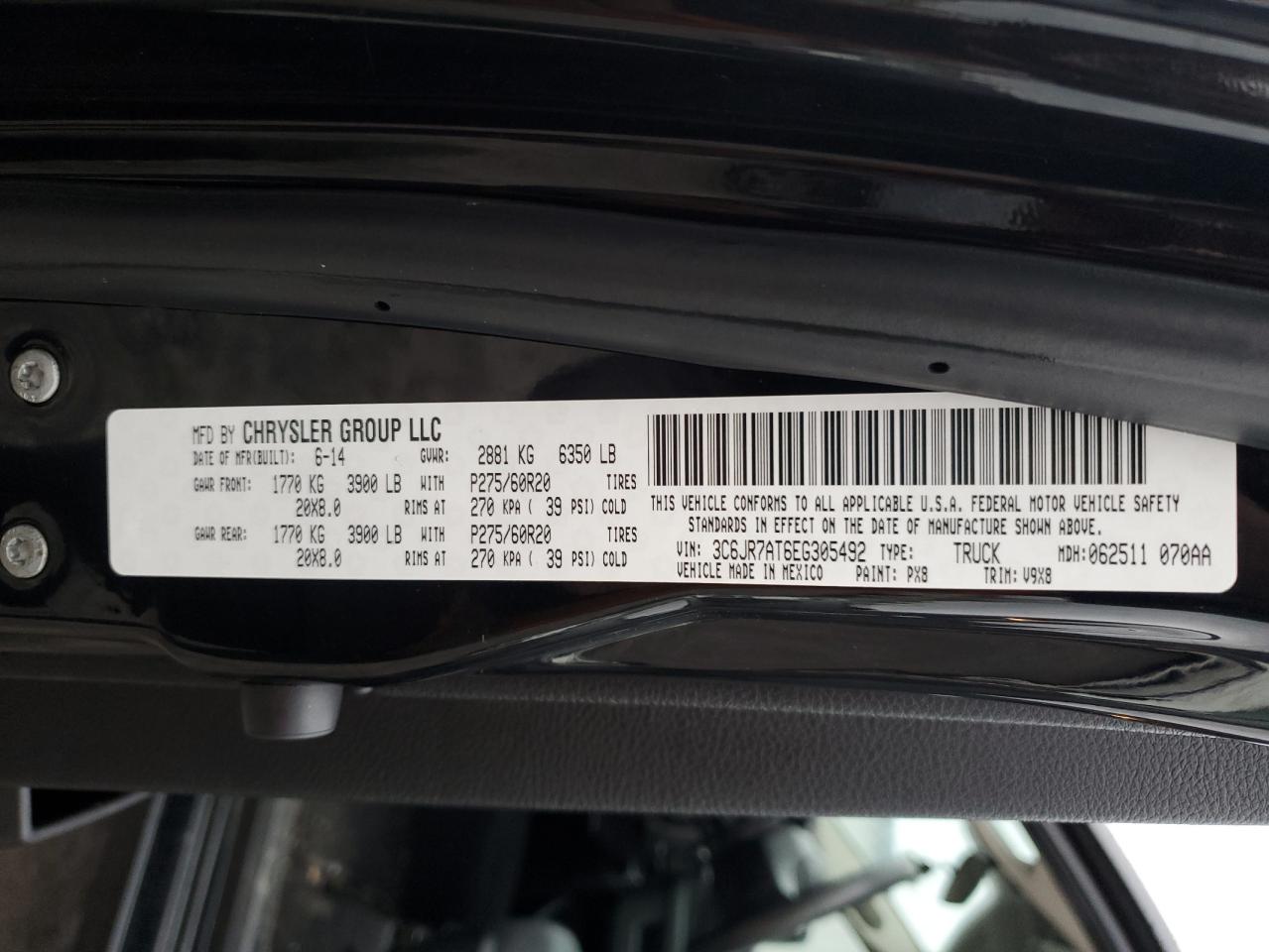 2014 Ram 1500 St VIN: 3C6JR7AT6EG305492 Lot: 90608765