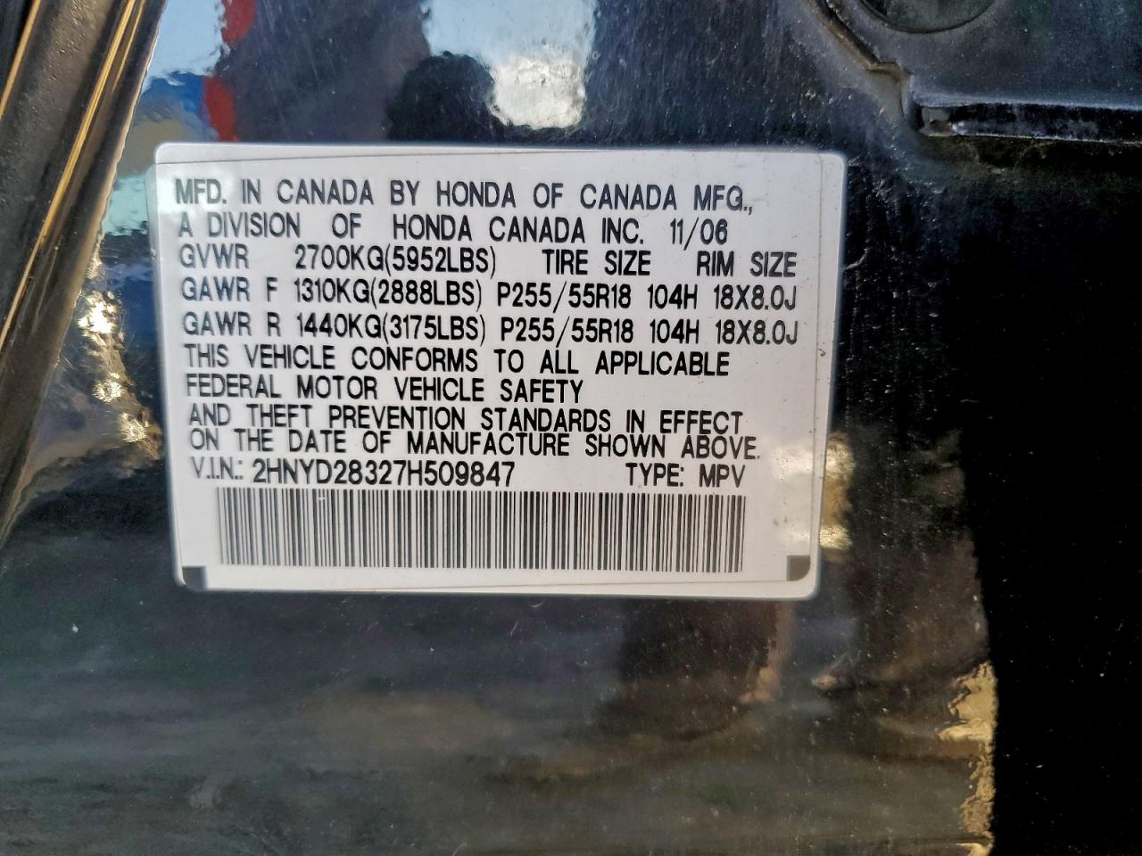 2007 Acura Mdx Technology VIN: 2HNYD28327H500000 Lot: 94967445