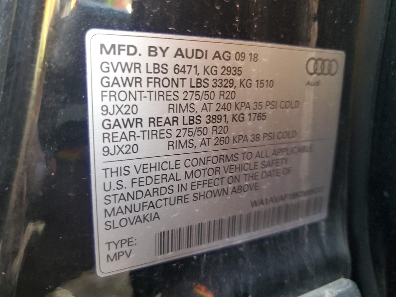 2019 Audi Q8 Premium VIN: WA1AVAF18KD009207 Lot: 91439805