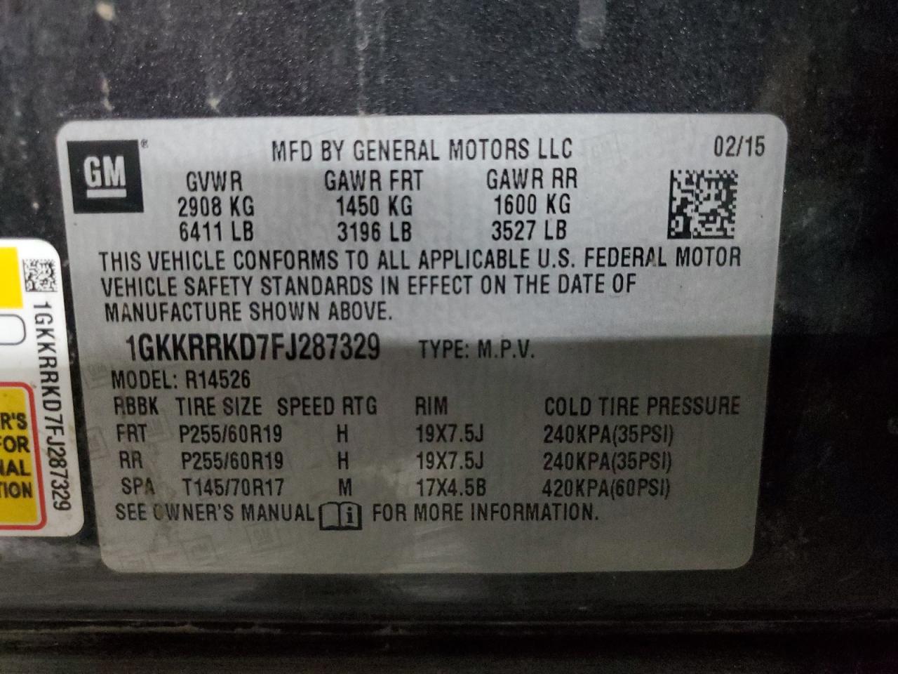 2015 GMC Acadia Slt-1 VIN: 1GKKRRKD7FJ287329 Lot: 92246715