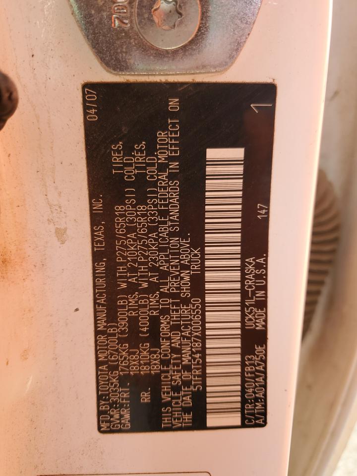 2007 Toyota Tundra Double Cab Sr5 VIN: 5TFRT54187X006550 Lot: 92312425