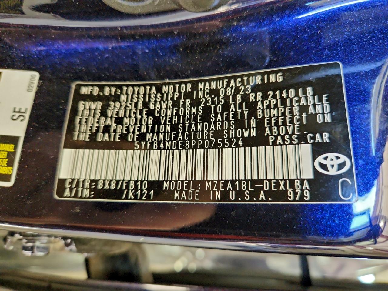 2023 Toyota Corolla Le VIN: 5YFB4MDE8PP075524 Lot: 93938765