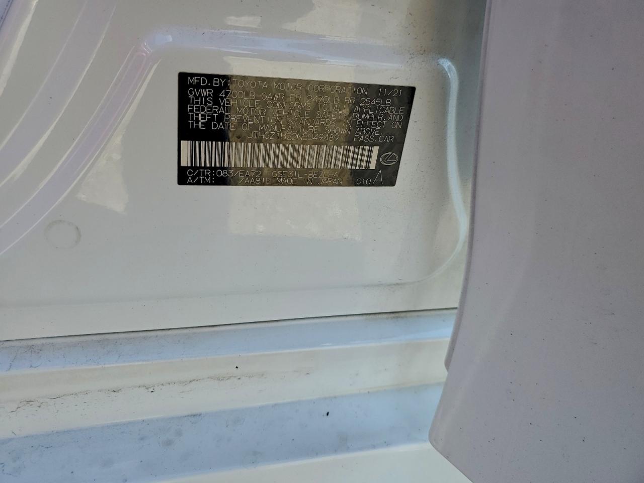 2022 Lexus Is 350 F Sport VIN: JTHGZ1B22N5049489 Lot: 94381055