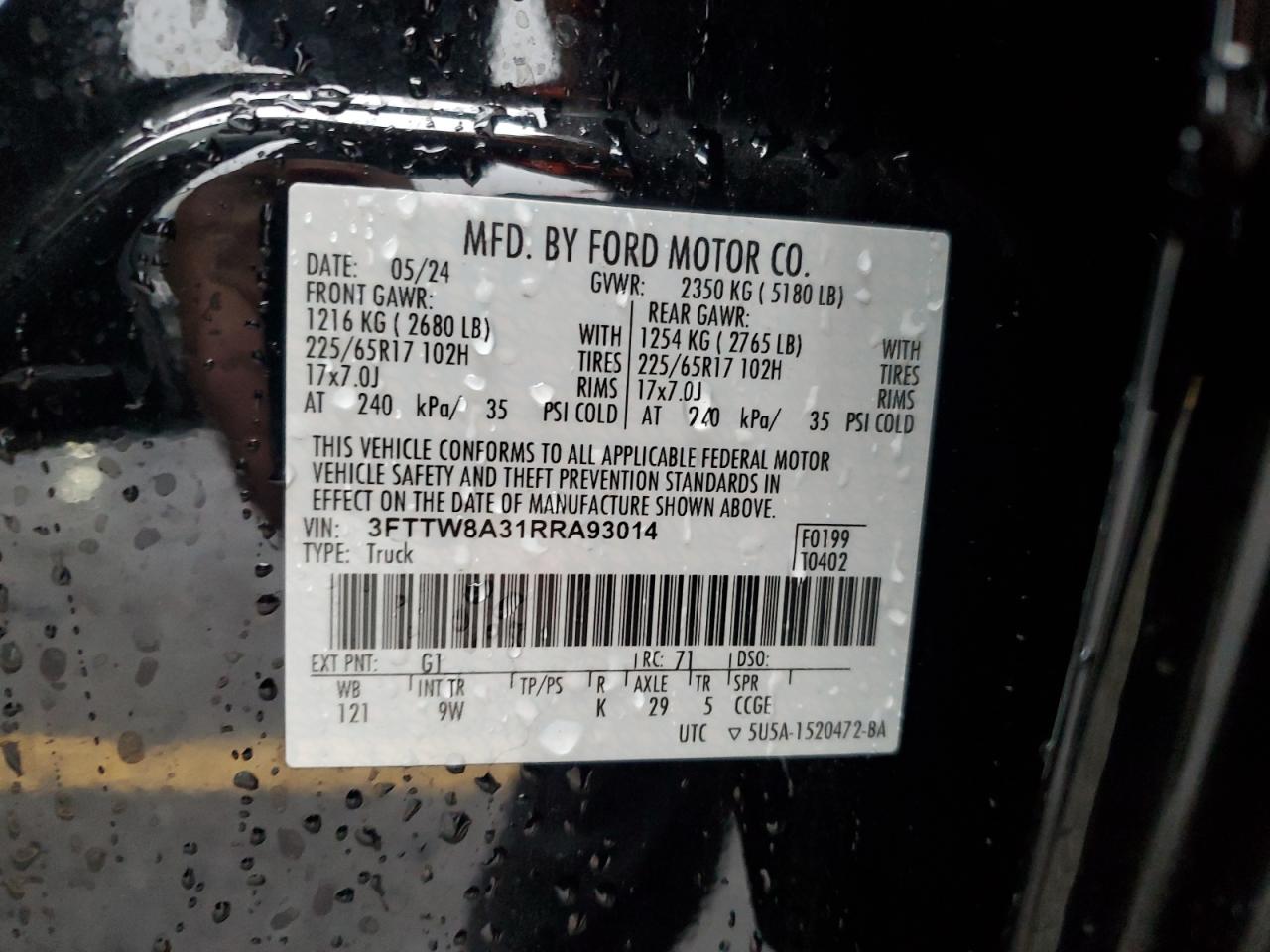 2024 Ford Maverick Xl VIN: 3FTTW8A31RRA93014 Lot: 93471025