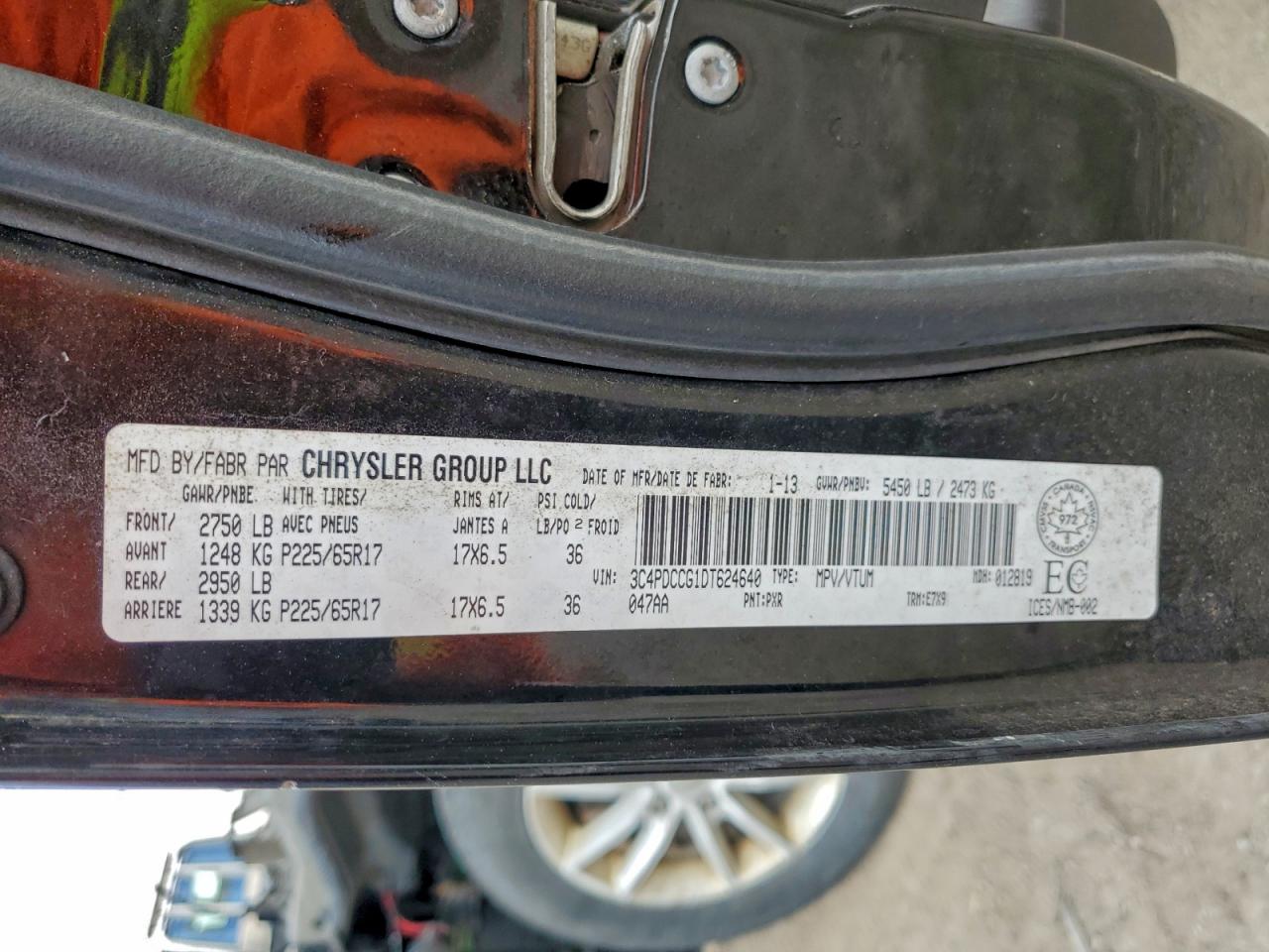 2013 Dodge Journey Sxt VIN: 3C4PDCCG1DT624640 Lot: 93540175